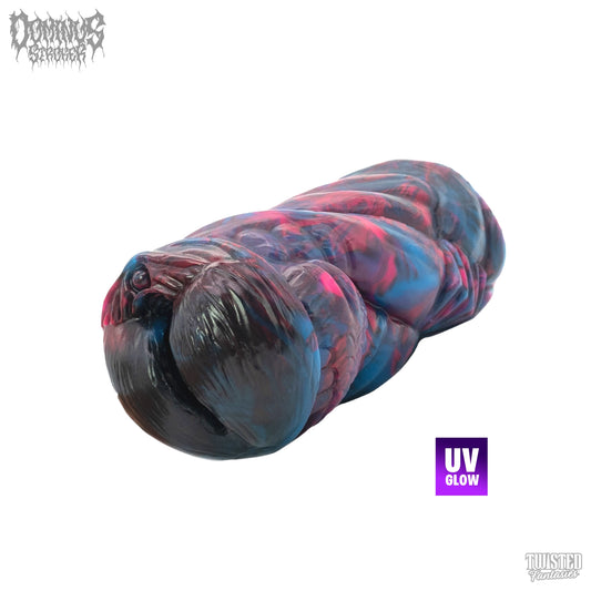 Dominus Slim Male Masterbator uv pink, black, and cyan