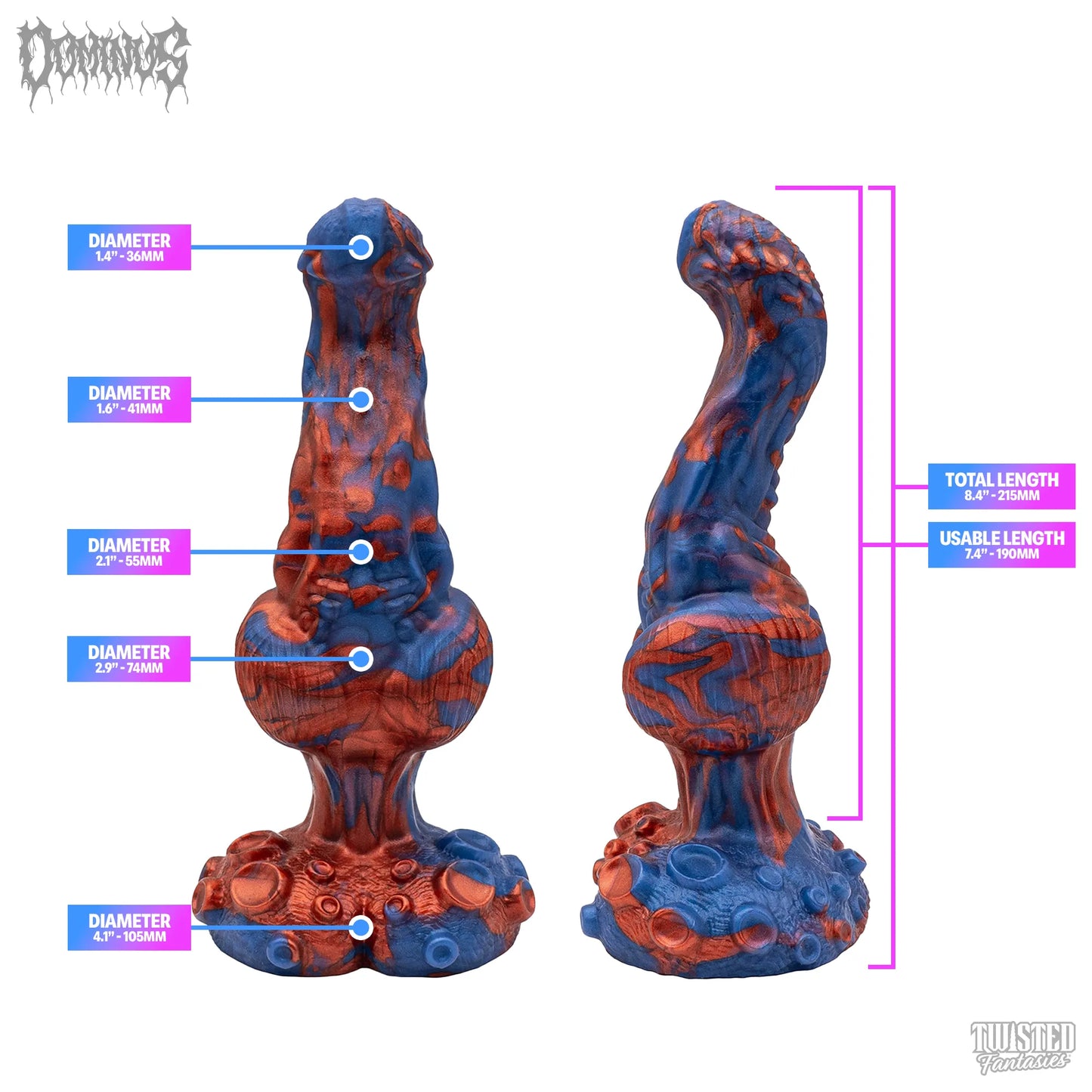 Measurements for Dominus knotted creature dildo