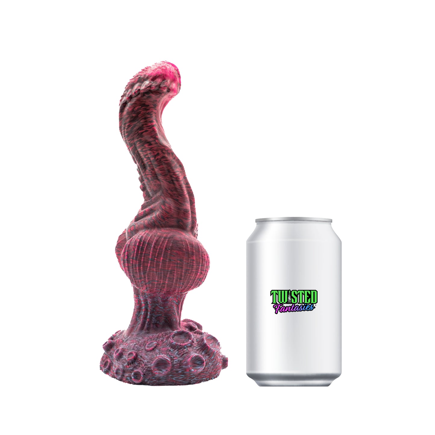 Dominus Knotted Creature Dildo Size Comparison to soda can