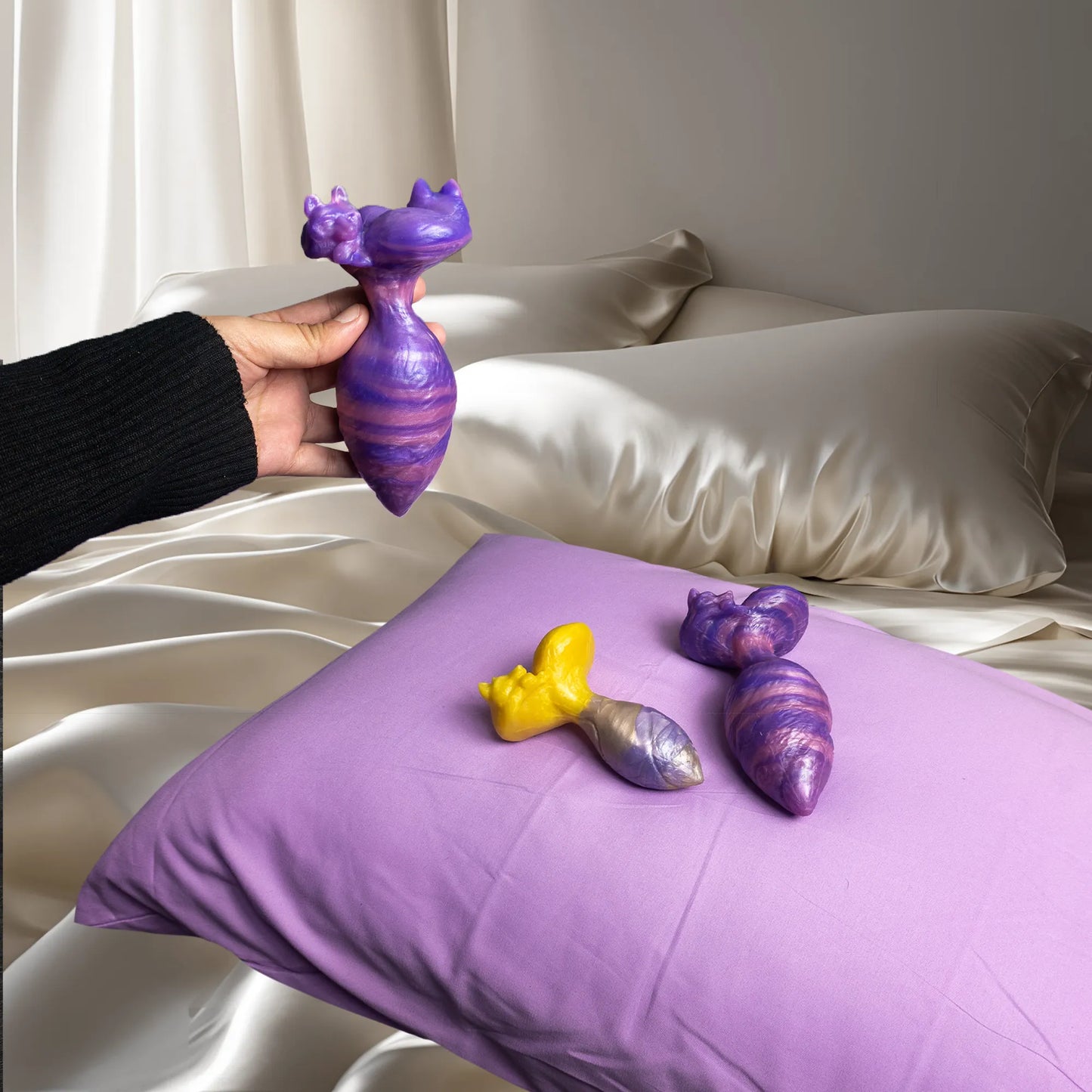 Foxy Fox Tail Anal Plug on pillow