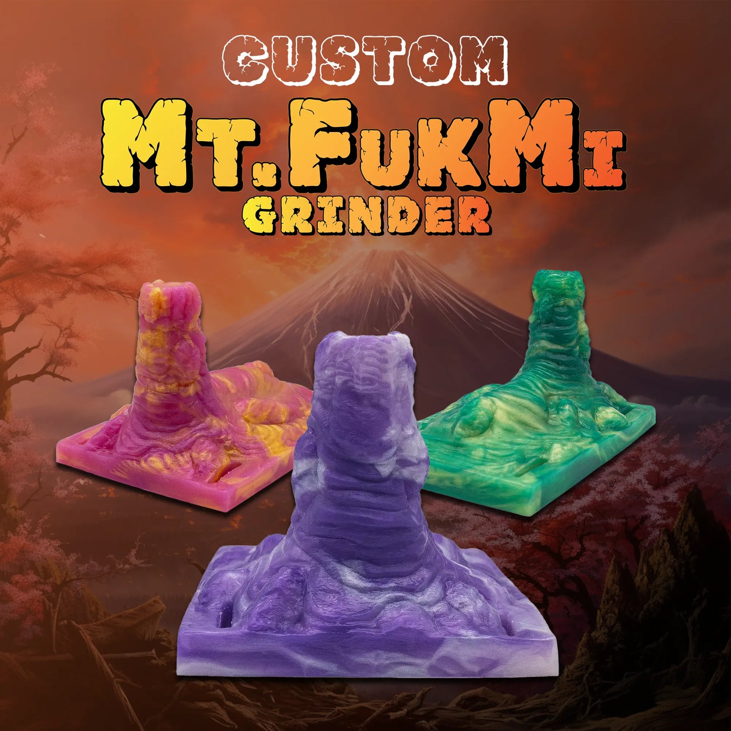 Mt. Fukmi is a volcano-inspired grinder sex toy. Customize your own -- choose style, firmness, and colors.