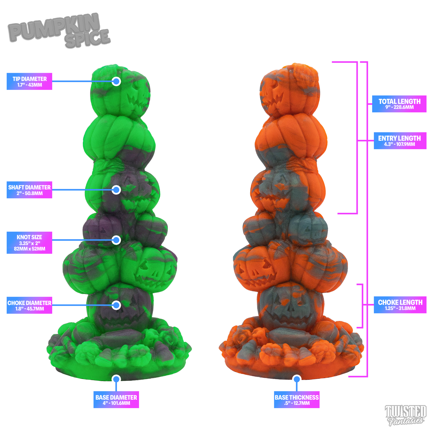 Pumpkin Spice Halloween Pumpkin Dildo measurements