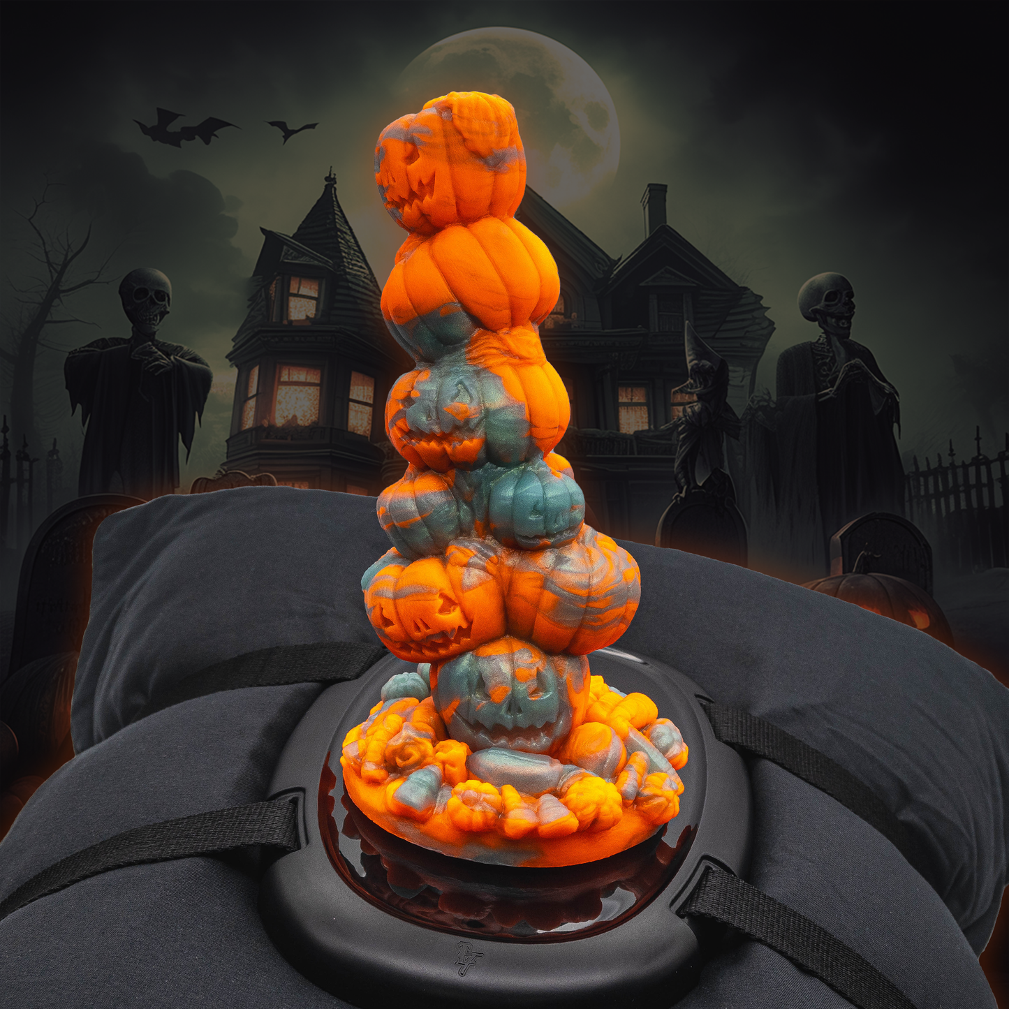 Pumpkin Spice Halloween Pumpkin Dildo on solo saddle