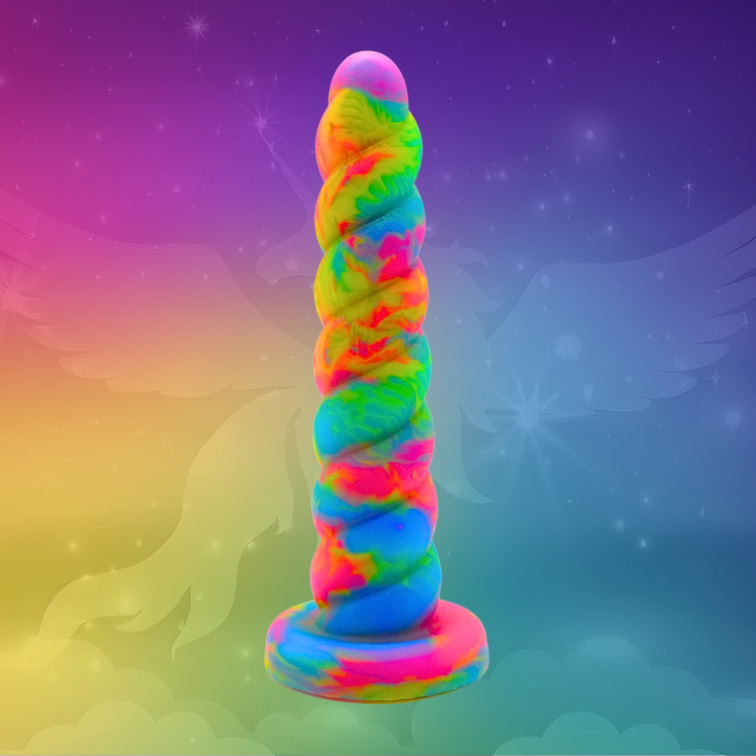 Premade Horny the Unicorn Dildo - Medium - Suction Cup - UV Rainbow Edition