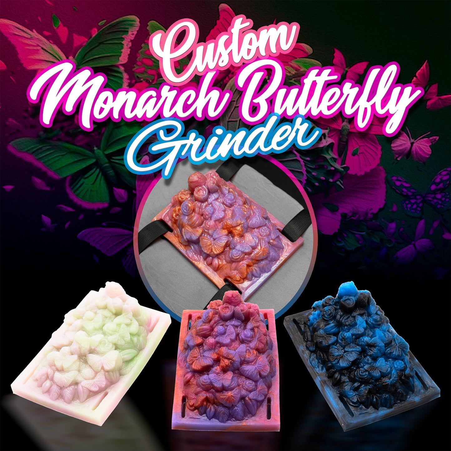 Hump, rub and grind with our butterfly-themed grinder sex toy. Our grinder sex toys strap securely to any pillow, rolled-up towel or blanket for your solo play adventures.  Customize your own grinder sex toy - choose colors, style, and firmness. 