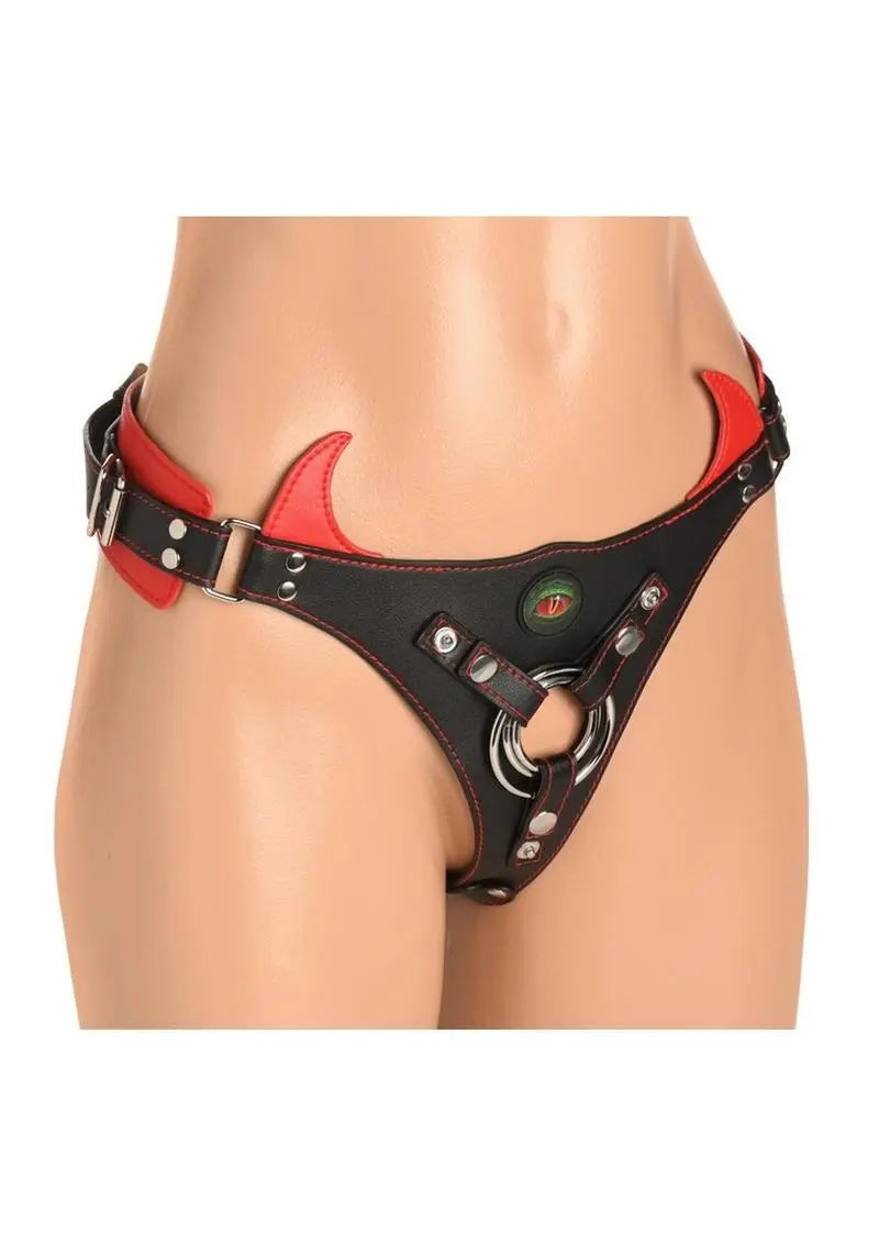 Creature Cocks Horny Devil Red and Black Adjustable Strap-On Harness Shop Erotic