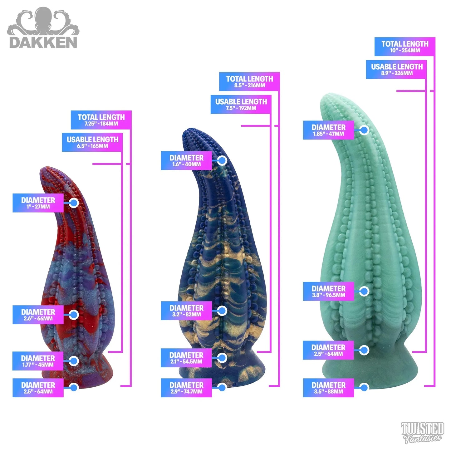 Dakken Octopus Tentacle Dildo measurements