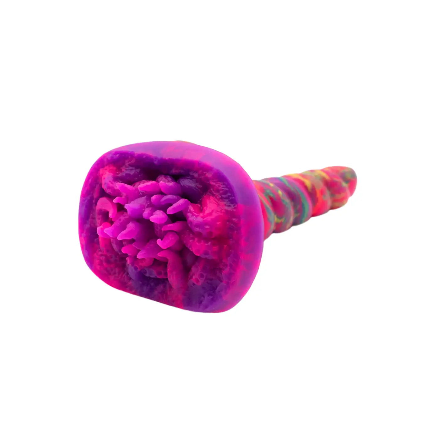 Dakken the Octopus Handheld Sex Toy Grinder suctioned to base of dildo