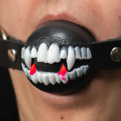 Gagula Ballgag with Vampire Fangs in mouth