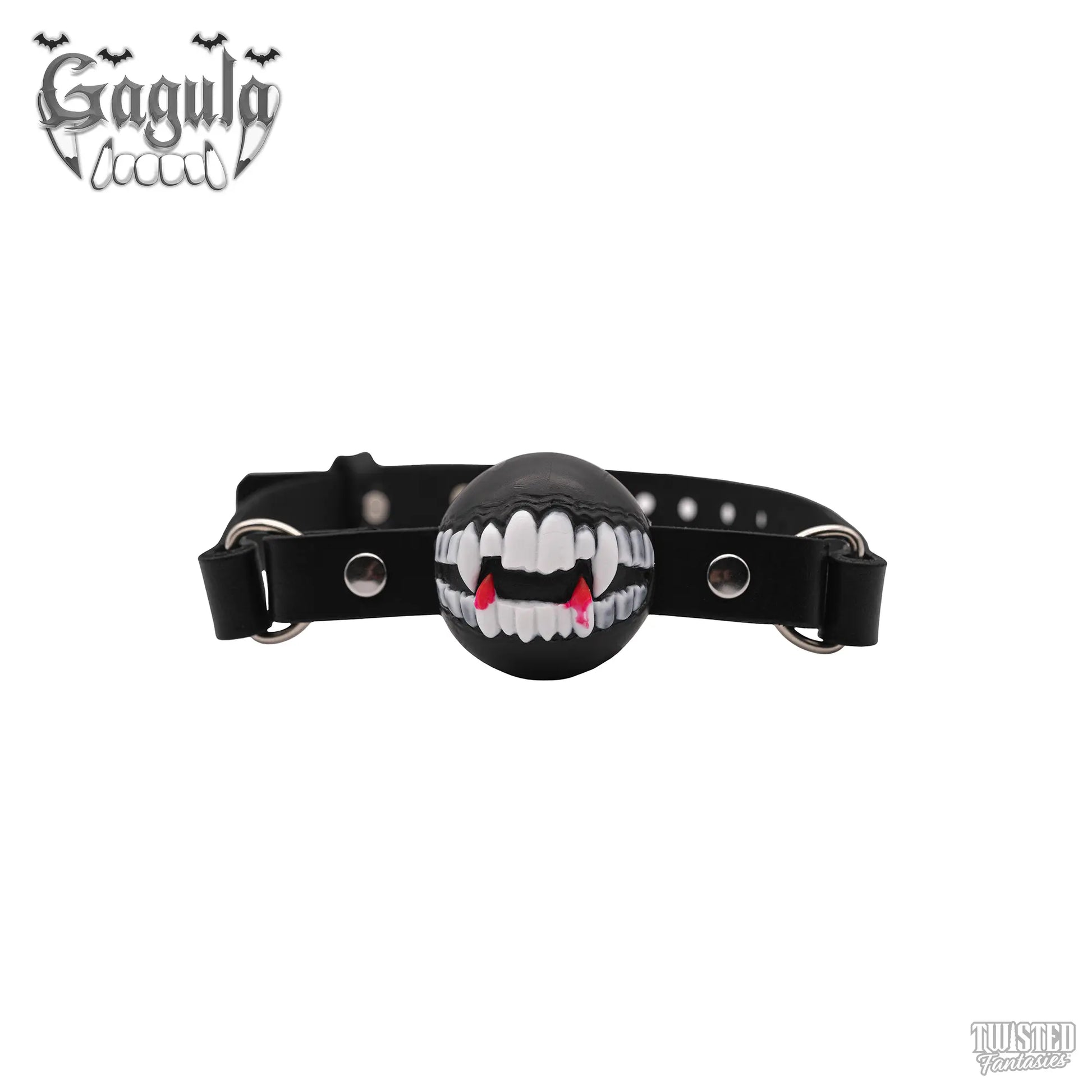 Gagula Ballgag with Vampire Fangs black ball, white teeth with blood drips