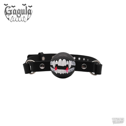 Gagula Ballgag with Vampire Fangs black ball, white teeth with blood drips