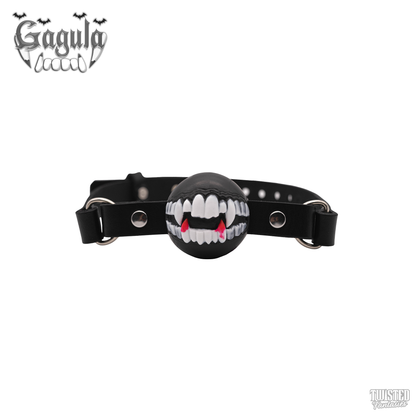 Gagula Ballgag with Vampire Fangs black ball, white teeth with blood drips