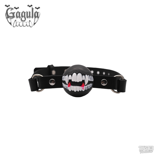 Gagula Ballgag with Vampire Fangs black ball, white teeth with blood drips