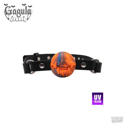 Gagula Ballgag with Vampire Fangs uv orange and uv blue marble
