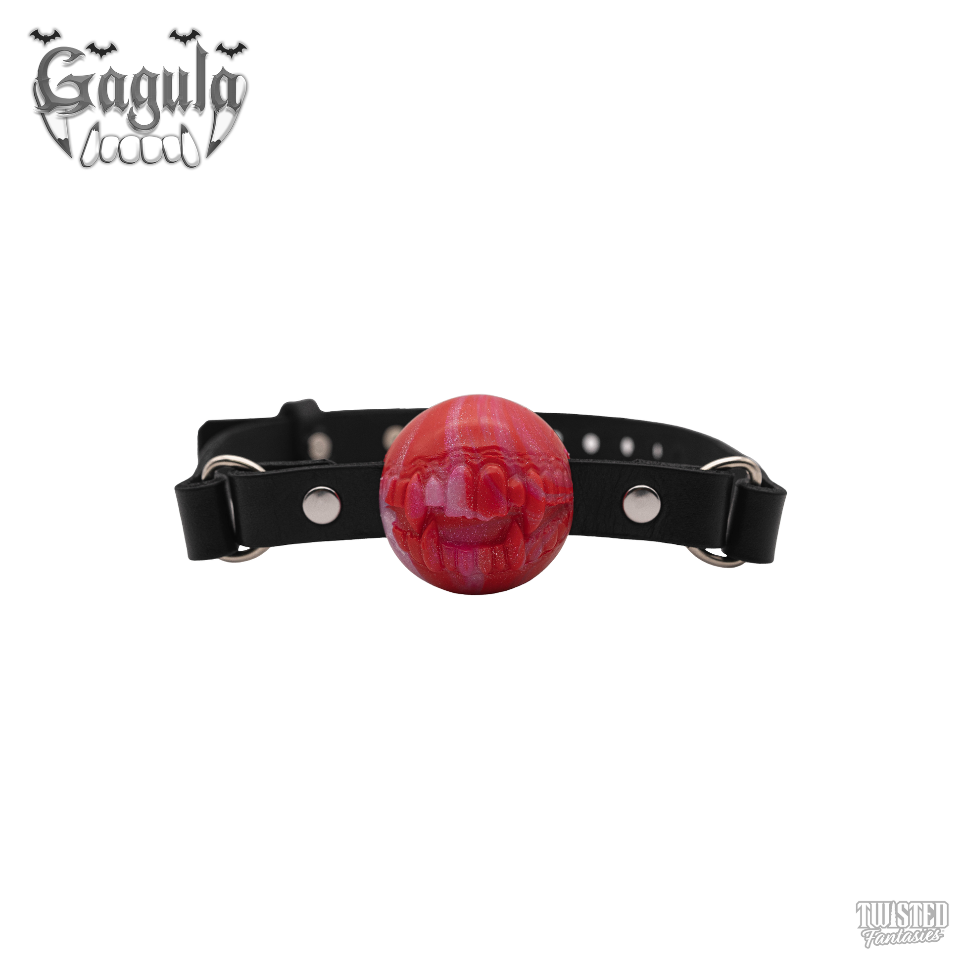 Gagula Ballgag with Vampire Fangs glitter white and red marble