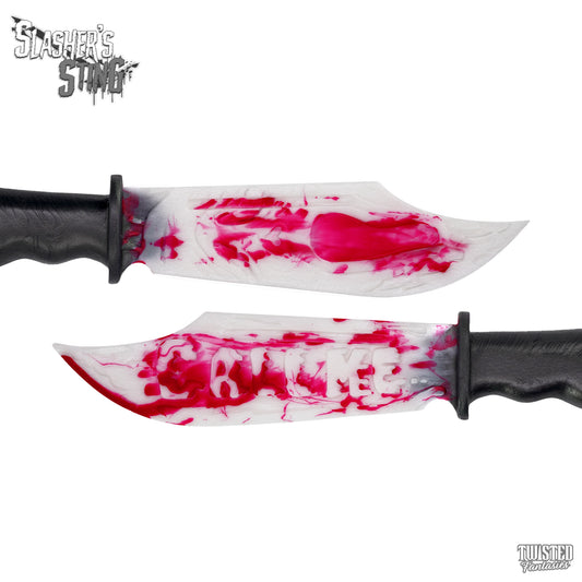 Horror Themed Sex Toy Scream Knife Paddle White and Black Fade with Blood Splatter