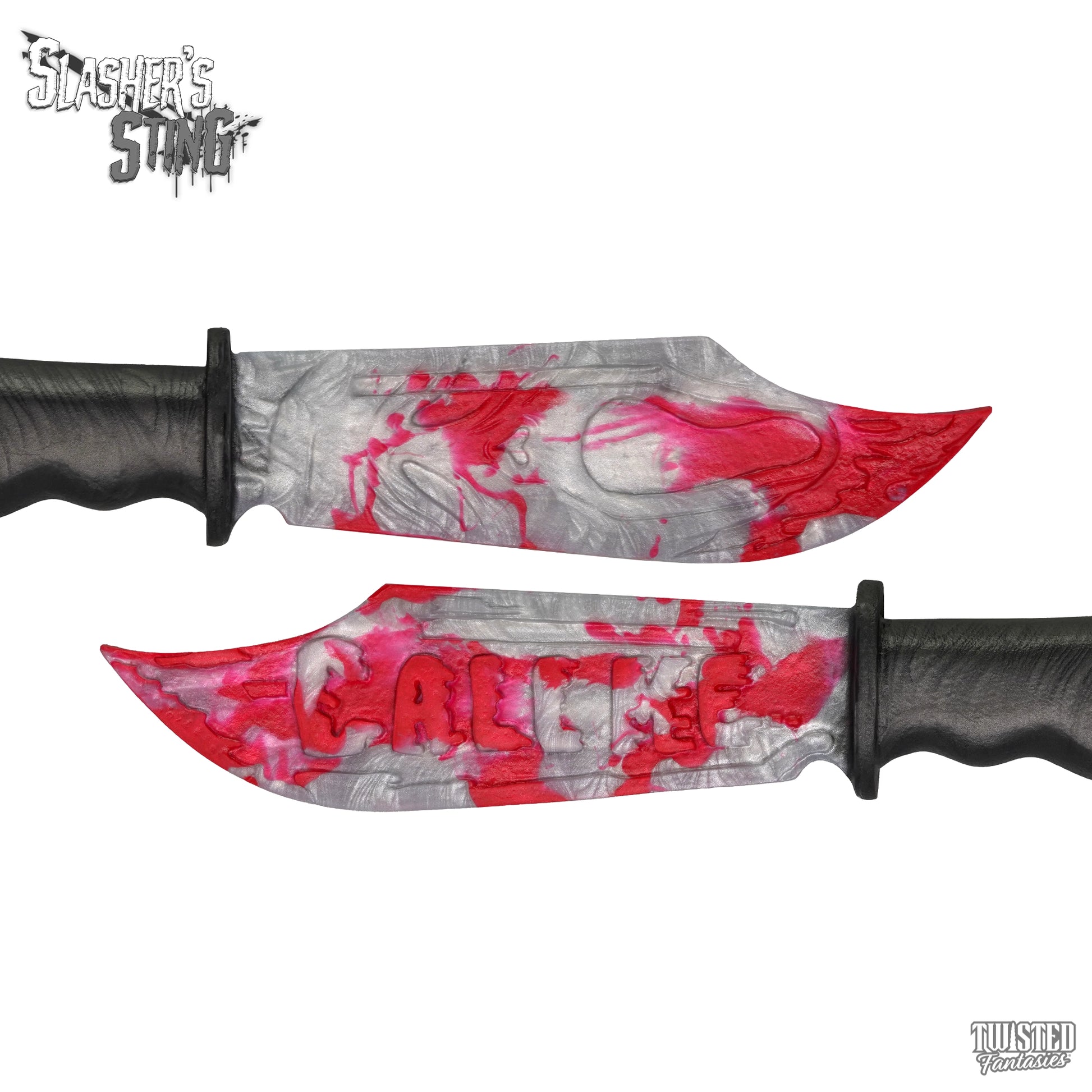 Horror Themed Sex Toy Scream Knife Paddle White and Black Fade with Blood Splatter