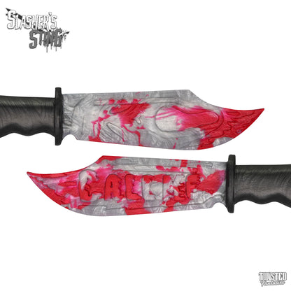 Horror Themed Sex Toy Scream Knife Paddle White and Black Fade with Blood Splatter