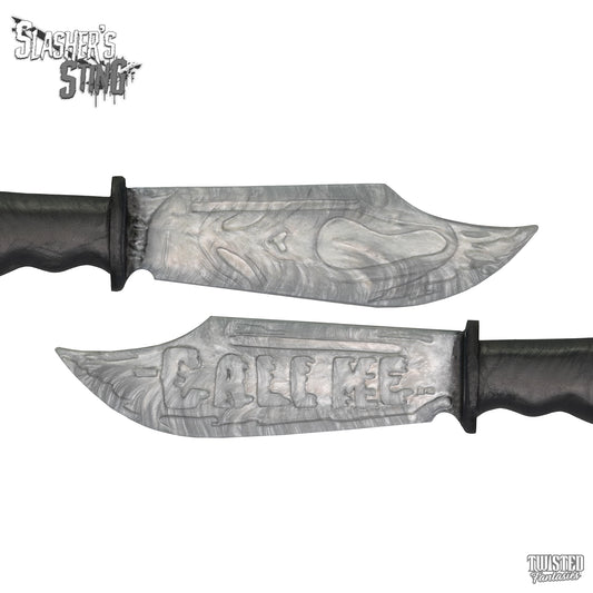 Horror Themed Sex Toy Scream Knife Paddle Silver and Black Fade