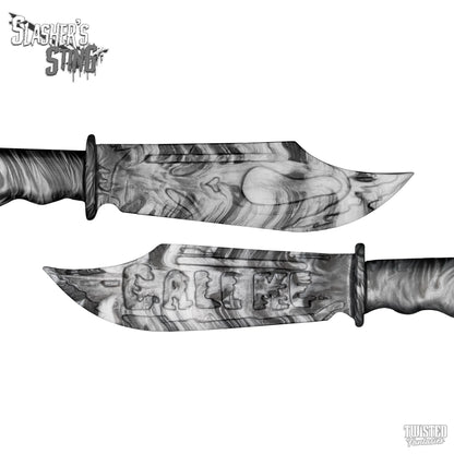 Horror Themed Sex Toy Scream Knife Paddle Black and White Marble