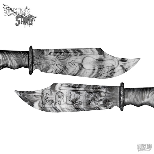 Horror Themed Sex Toy Scream Knife Paddle Black and White Marble