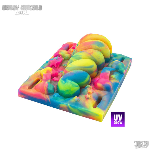 Horny Unicorn Grinding Sex Toy yellow pink blue marble