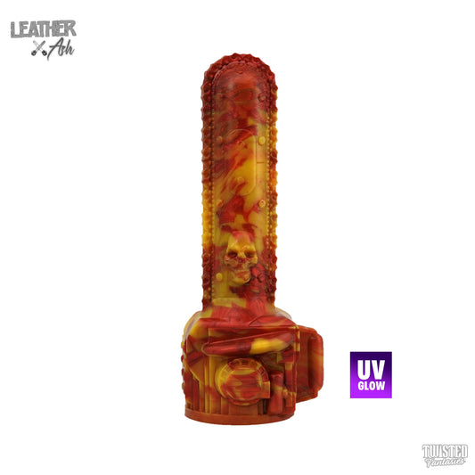 Chainsaw Vibrator Compatible Dildo UV Yellow and Burgundy Marble
