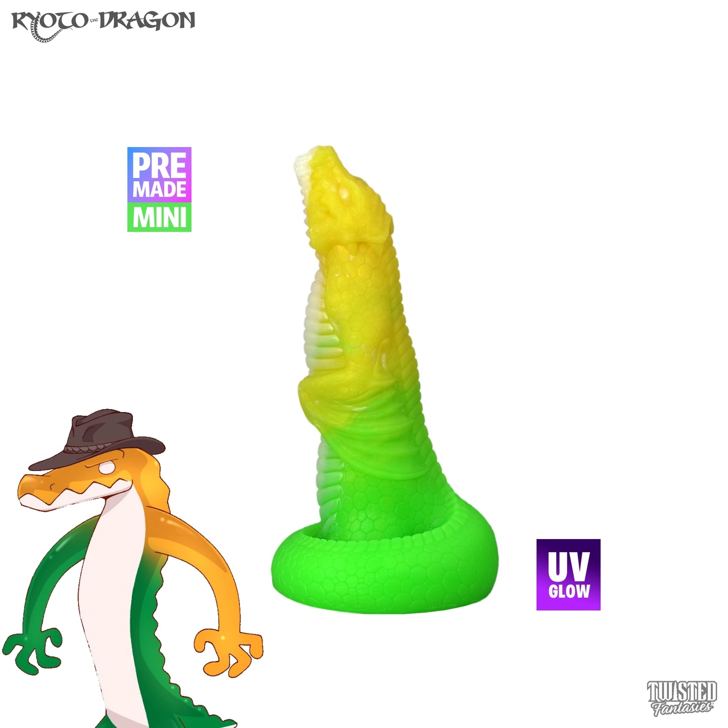Premade Mini Ryoto the Dragon Dildo - Medium - Suction Cup (UV)
