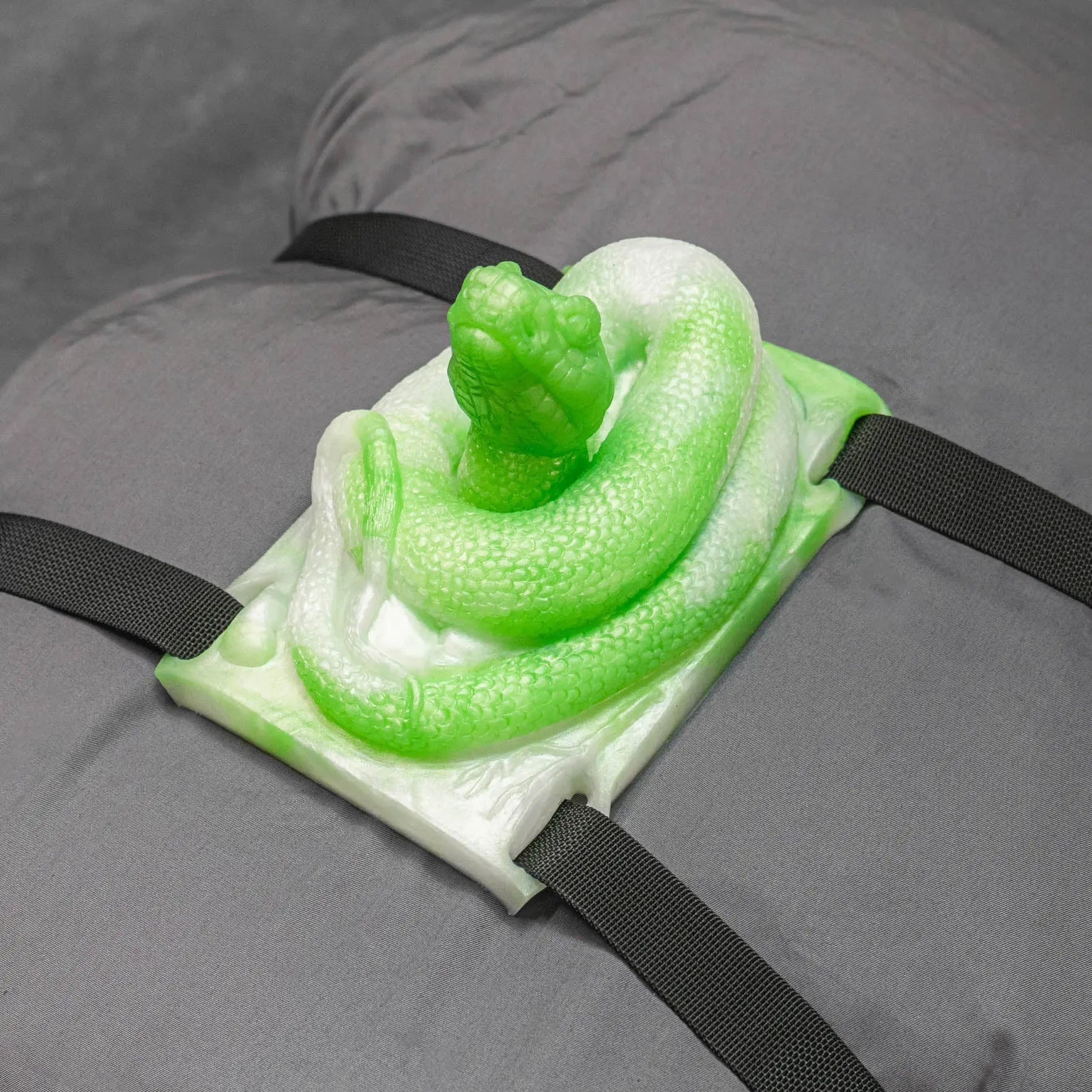 Nathara Snake Riding Sex Toy strapped to a pillow