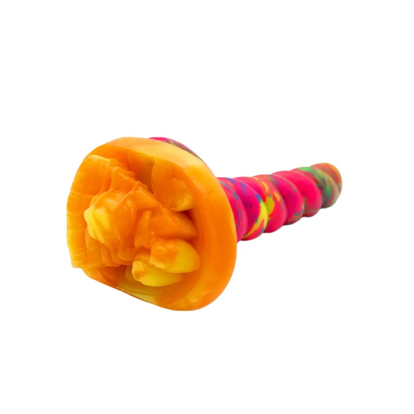 Peach Pie ala mode Handheld Sex Toy Grinder suctioned to base of dildo