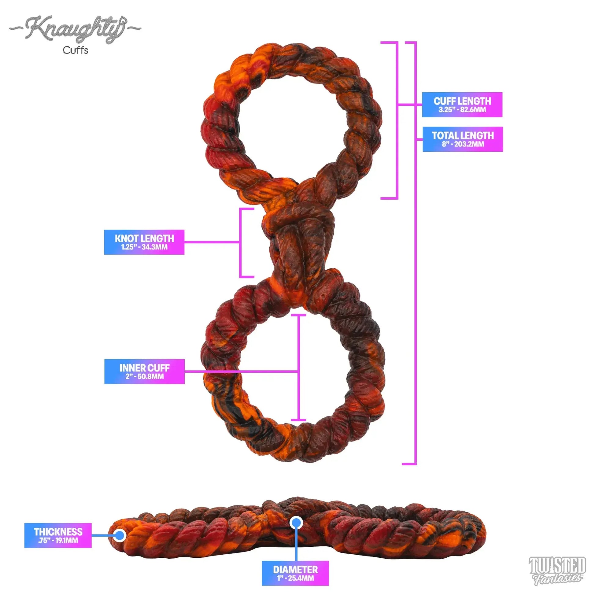 Knaughty Sex Handcuffs Silicone Restraints Measurements