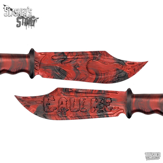 Horror Themed Sex Toy Scream Ghost Face Knife Paddle Red and Black Marble