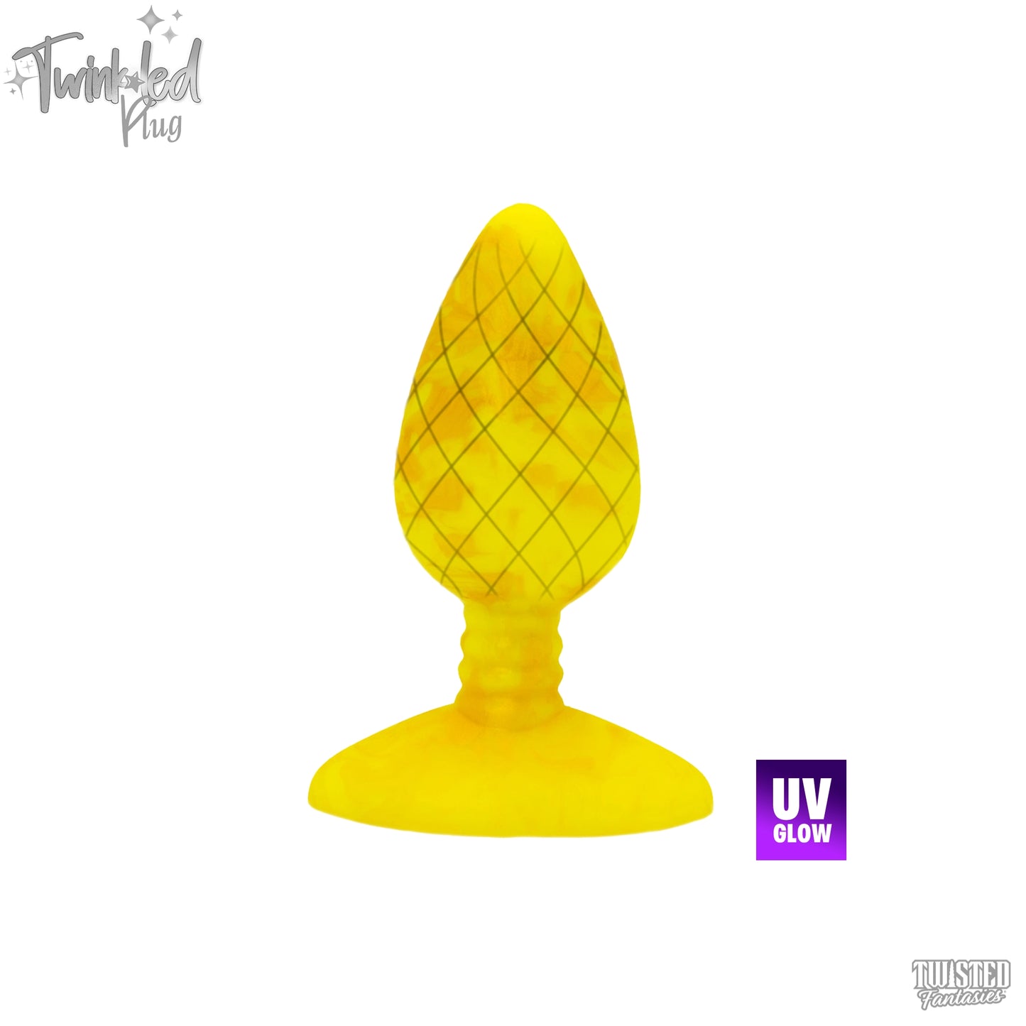 Twinkled Christmas Light Anal Toy in UV Yellow and Aureolin Yellow Marble with Cross Hatch Design