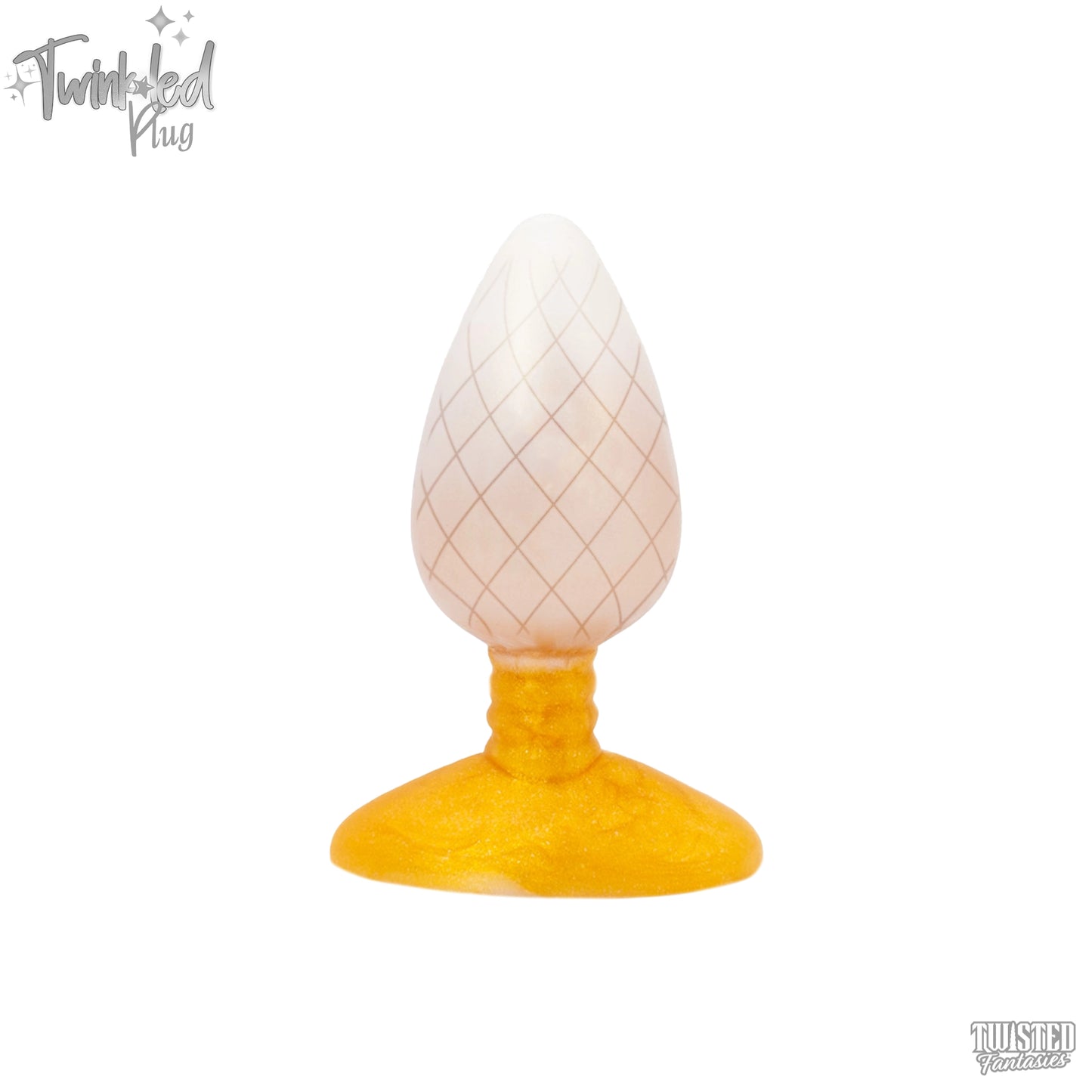 Twinkled Christmas Light Anal Toy in Snowflake White and Gold Fade with Cross Hatch Design