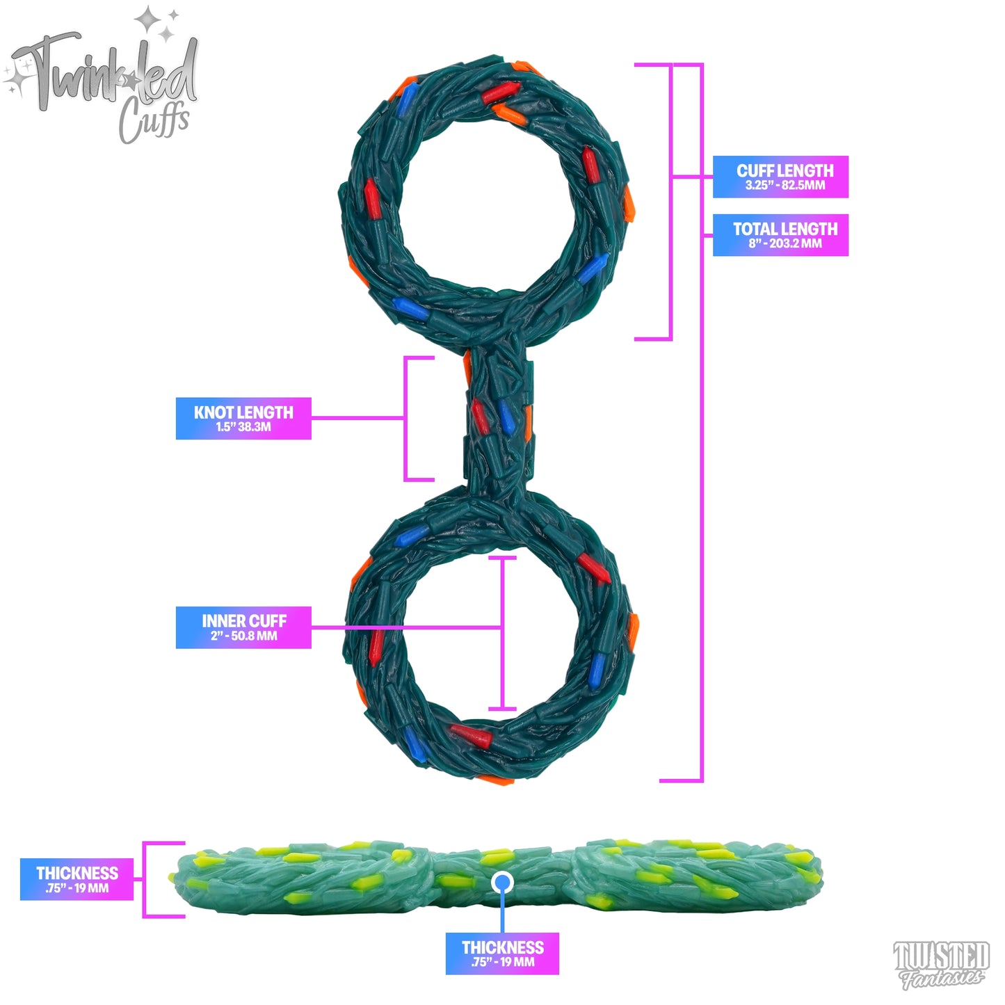 Christmas Lights Silicone Handcuffs Measurements 