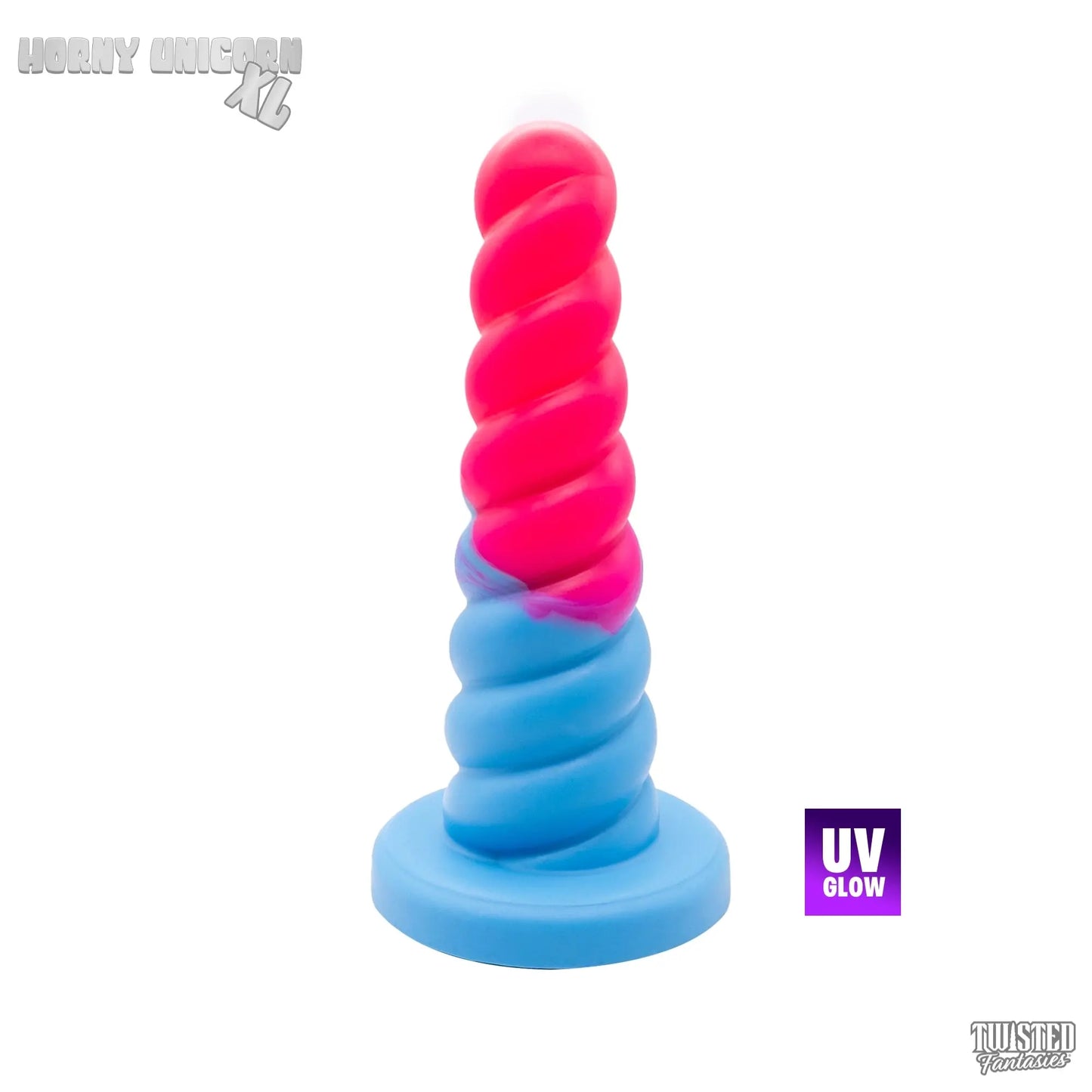 Extra Large Horny Unicorn Horn Dildo UV pink, uv blue fade