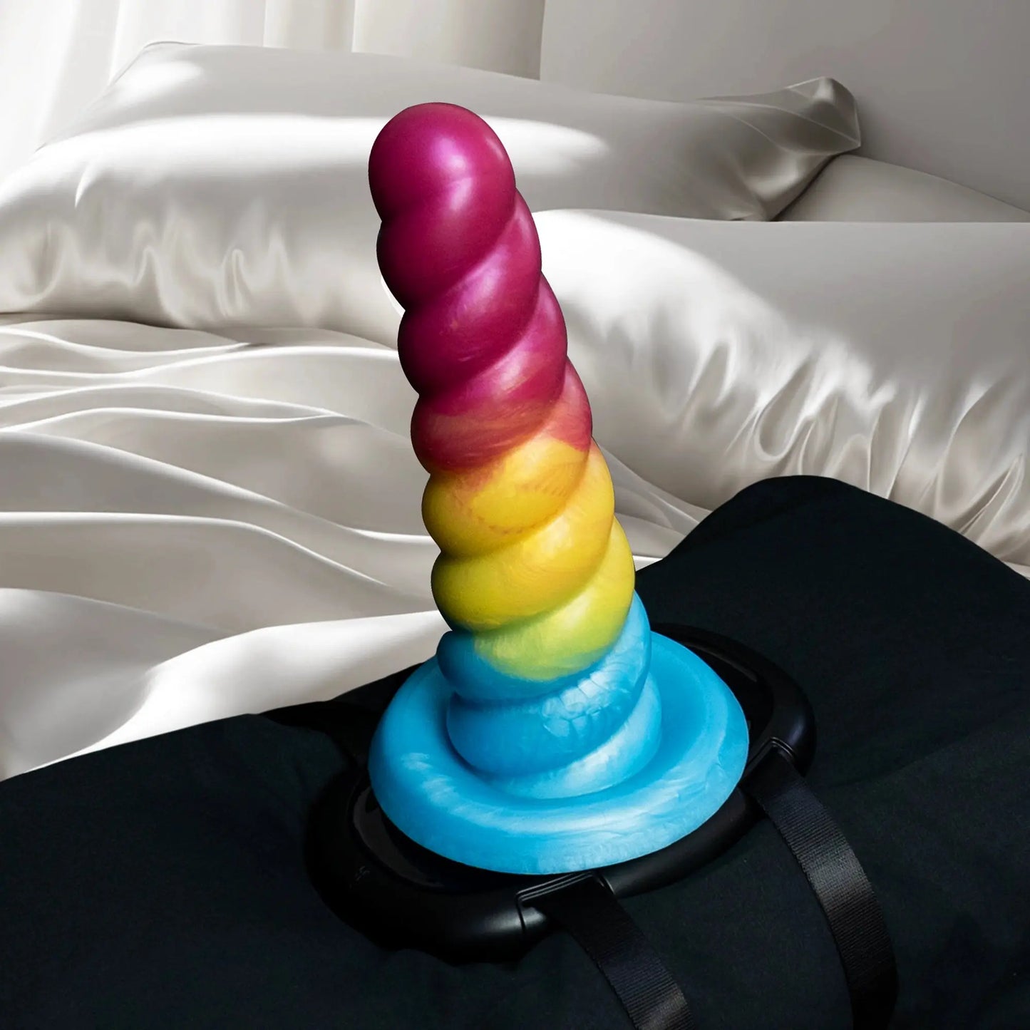 Extra Large Horny Unicorn Horn Dildo on Solo Saddle dildo mount