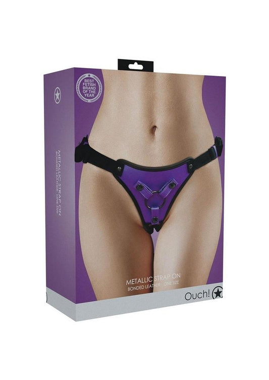 Ouch! Metallic Strap-On Harness Bonded Leather
