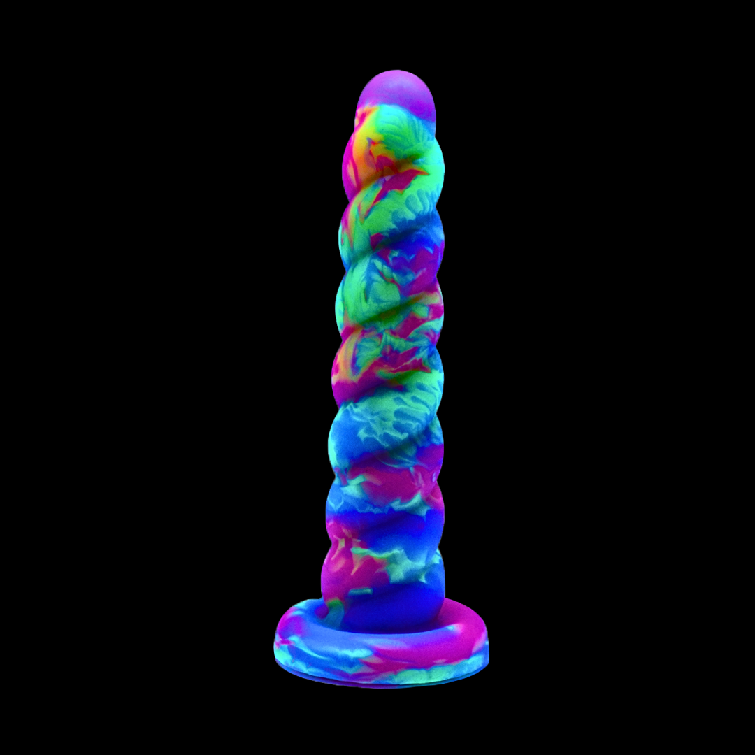 Premade Horny the Unicorn Dildo - Medium - Suction Cup - UV Rainbow Edition